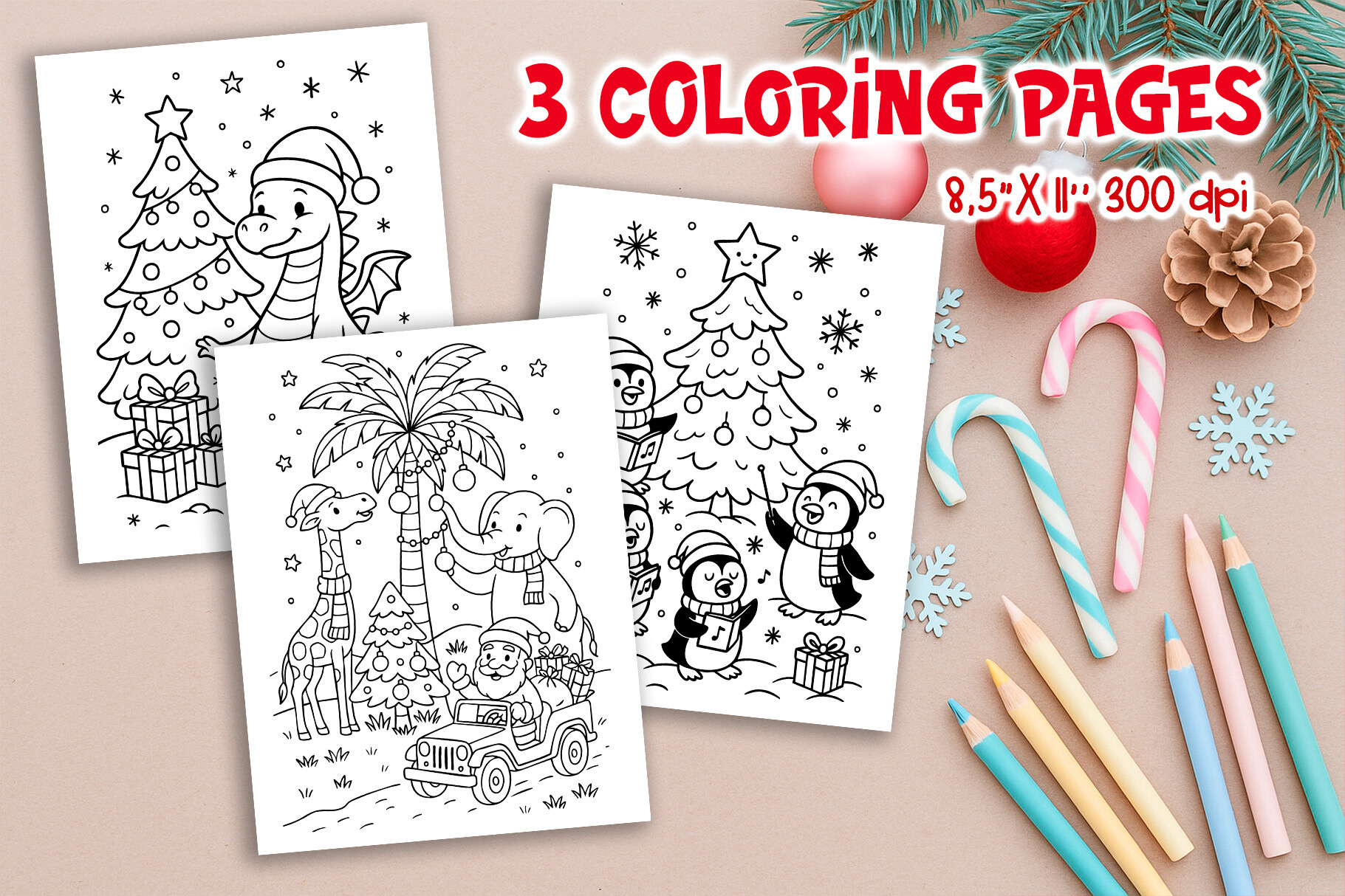 Christmas Animals Coloring Pages Kids