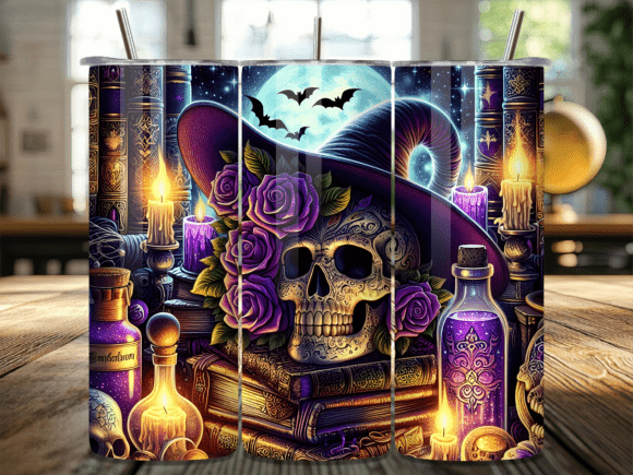 Halloween Skull and Witch Hat Tumbler Graphic Tumbler Wraps By BEE CREATION