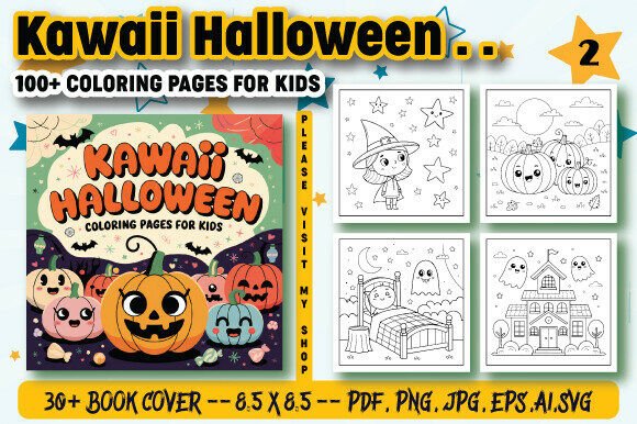 Kawaii Halloween Coloring Pages for kids