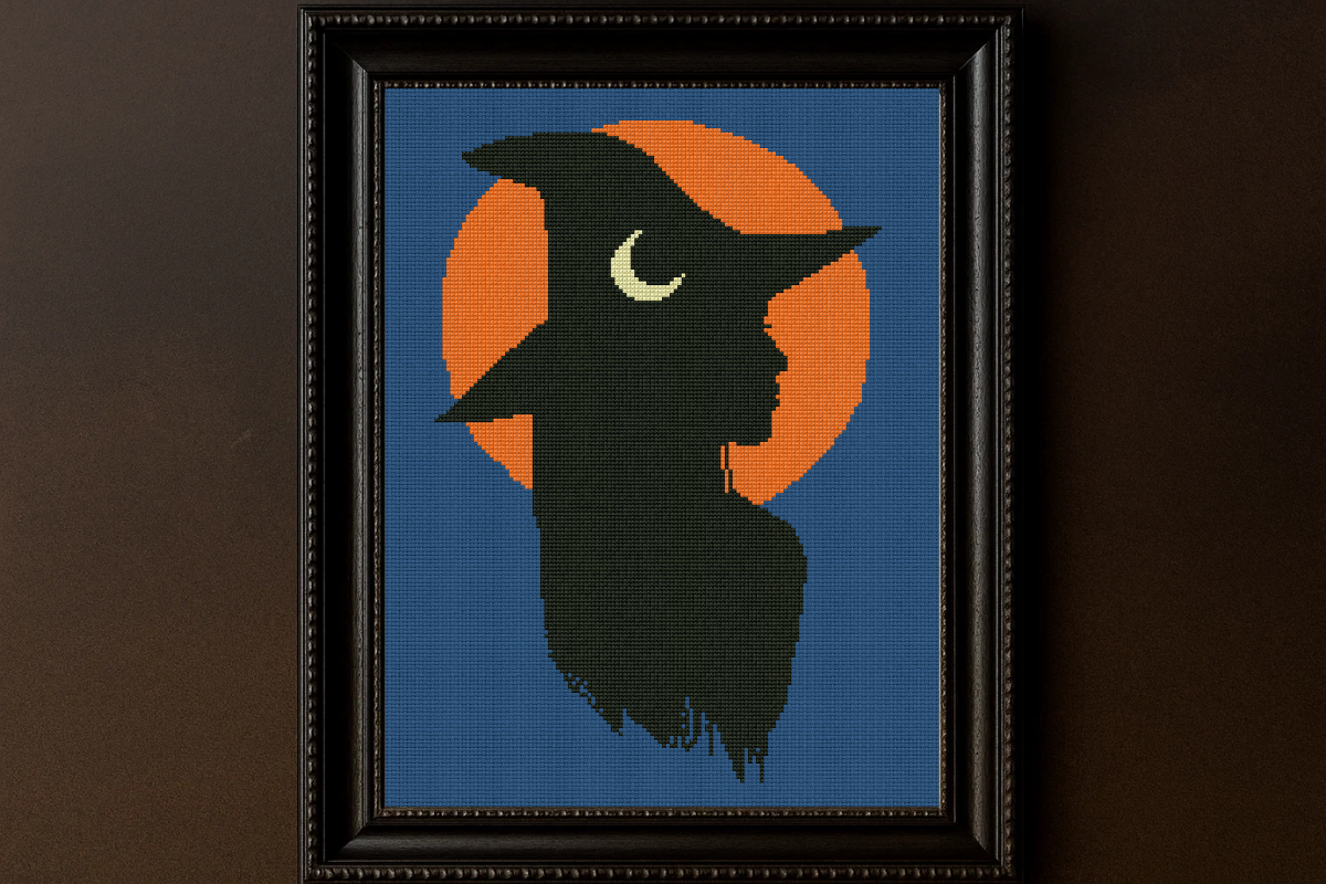Witch Silhouette Cross Stitch Pattern