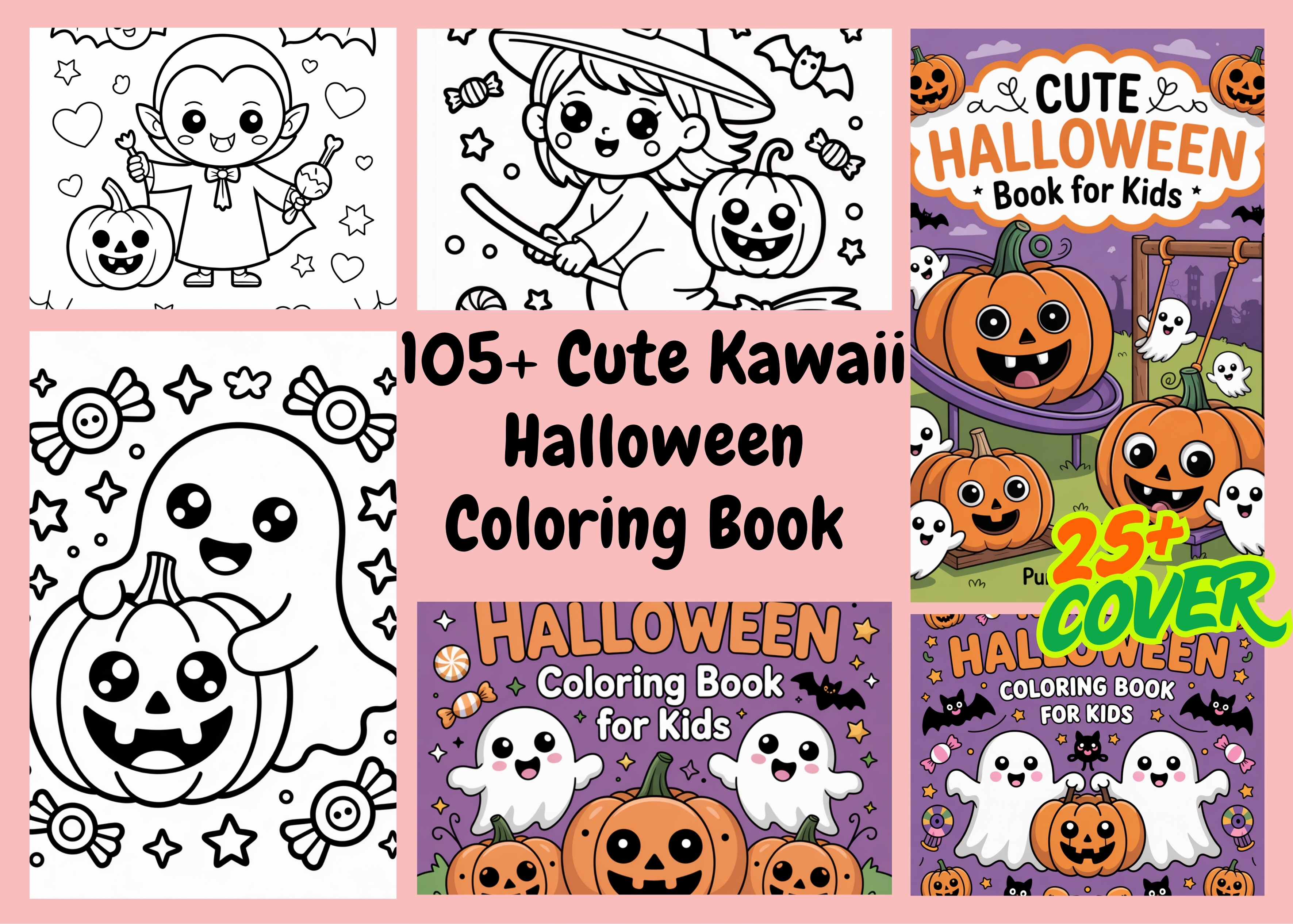 105+ Cute Kawaii Halloween Coloring Book