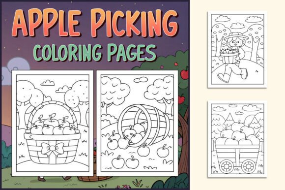 Apple Picking Coloring Pages for Kids
