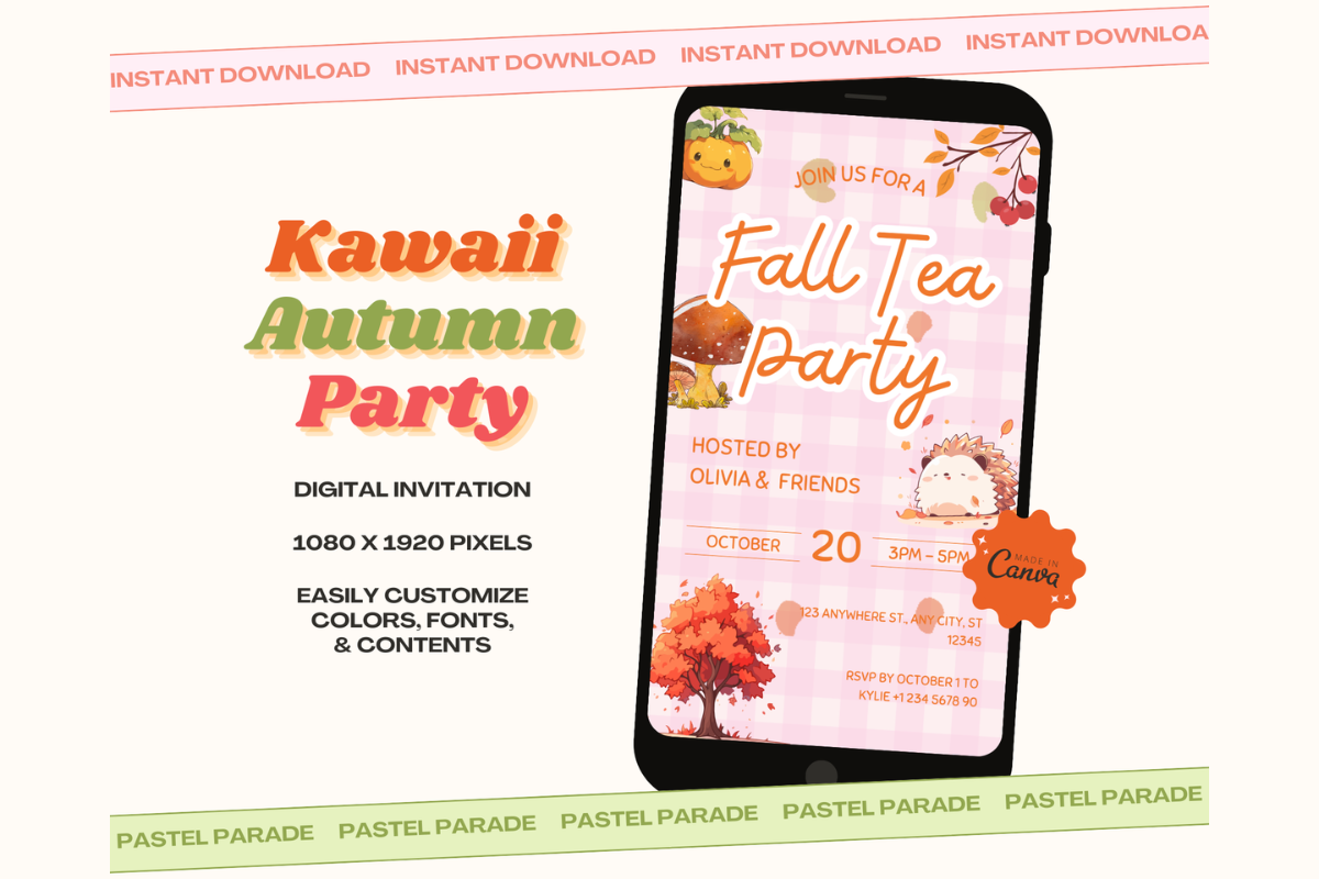 Kawaii Autumn Party Digital Invitation