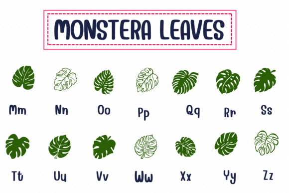 Monstera Leaves Font PNG with transparent background - Preview 2