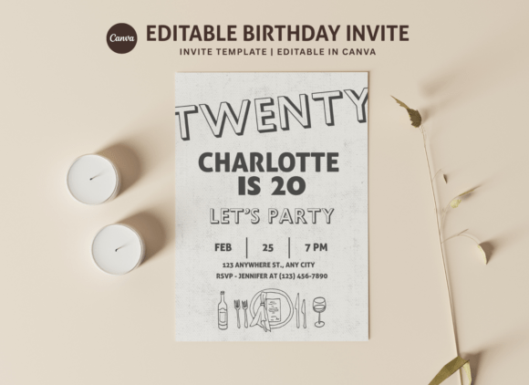 Simple Black and White Birthday Invite
