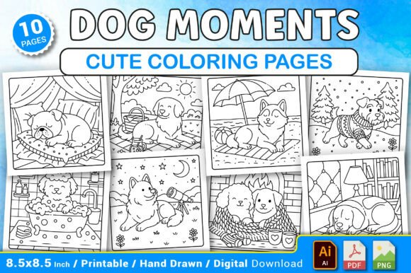 Dog Moments Cute Coloring Pages