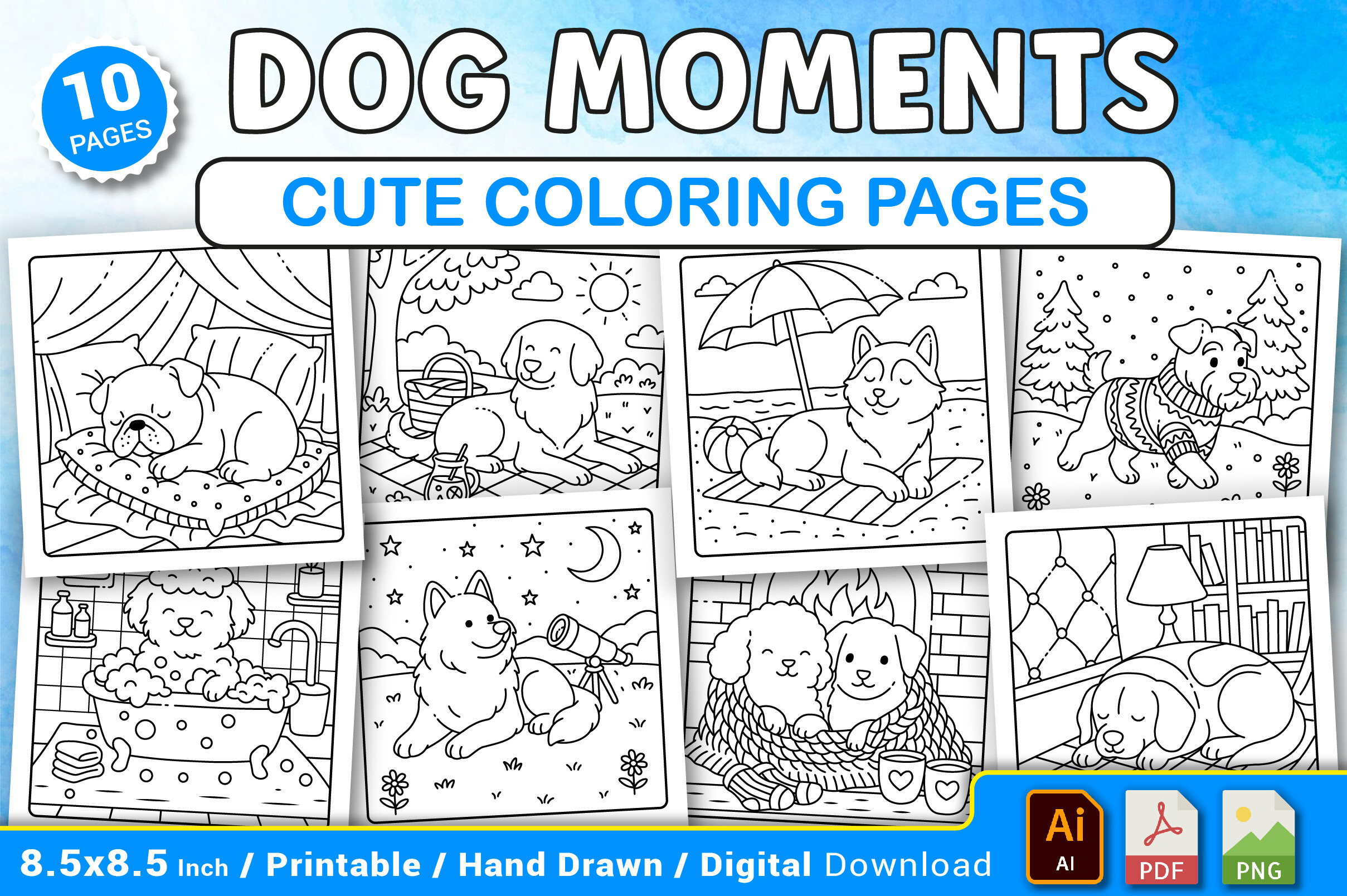 Dog Moments Cute Coloring Pages