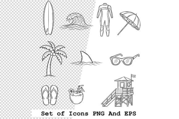 Set of Surfing Icons Vector Illustration