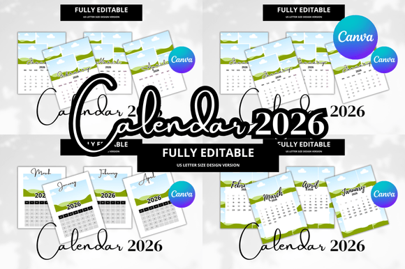 2026 Calendar Photo Editable Bundle