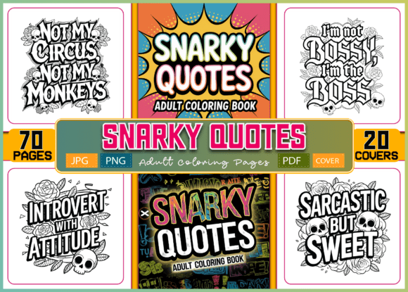 Preview of ADULT- 70 Snarky Quotes Coloring Pages adult coloring pages