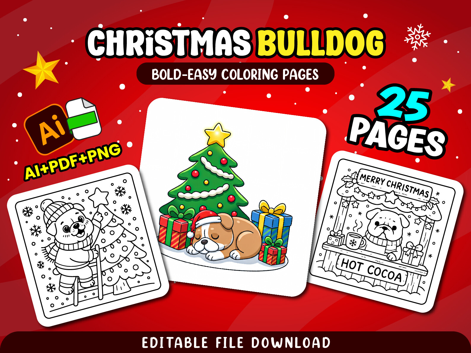 Christmas Bulldog Cozy Coloring Pages