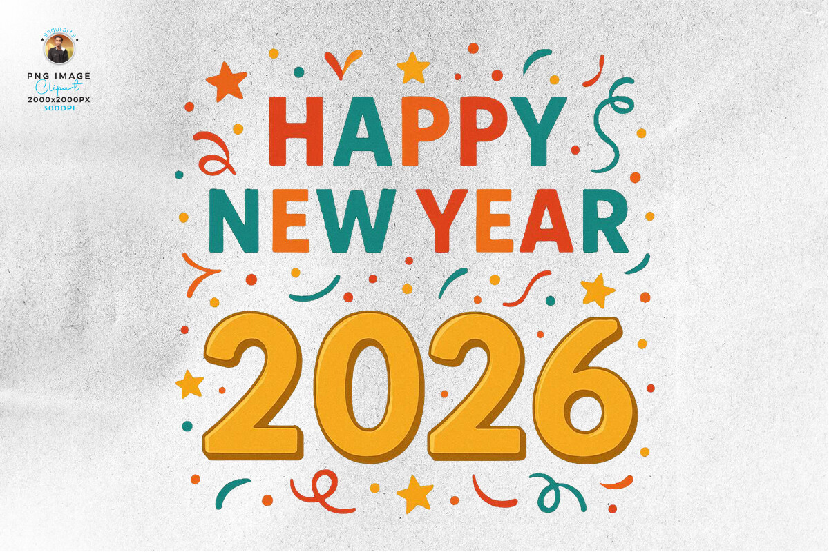 Colorful Happy New Year 2026 Clipart PNG Graphic by sagorarts