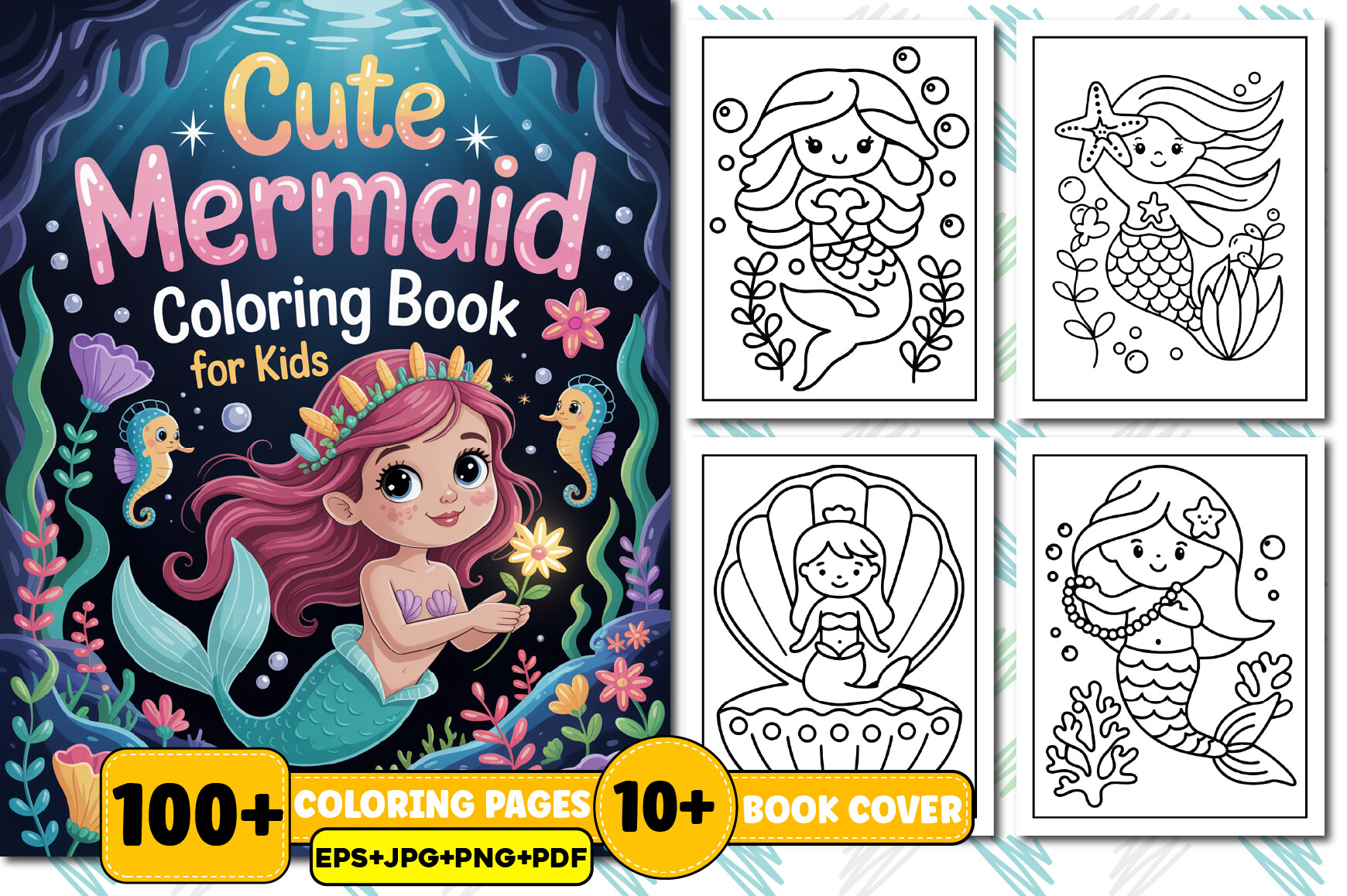 Cute Mermaid Coloring Book for Kids