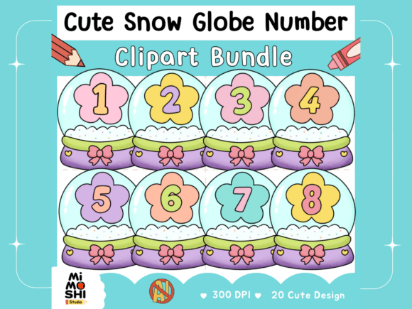 Cute Snow Globe Number Clipart Bundle