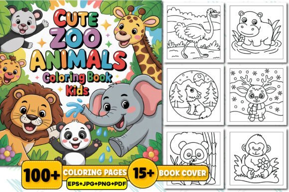 Cute Zoo Animals Coloring Book for Kids