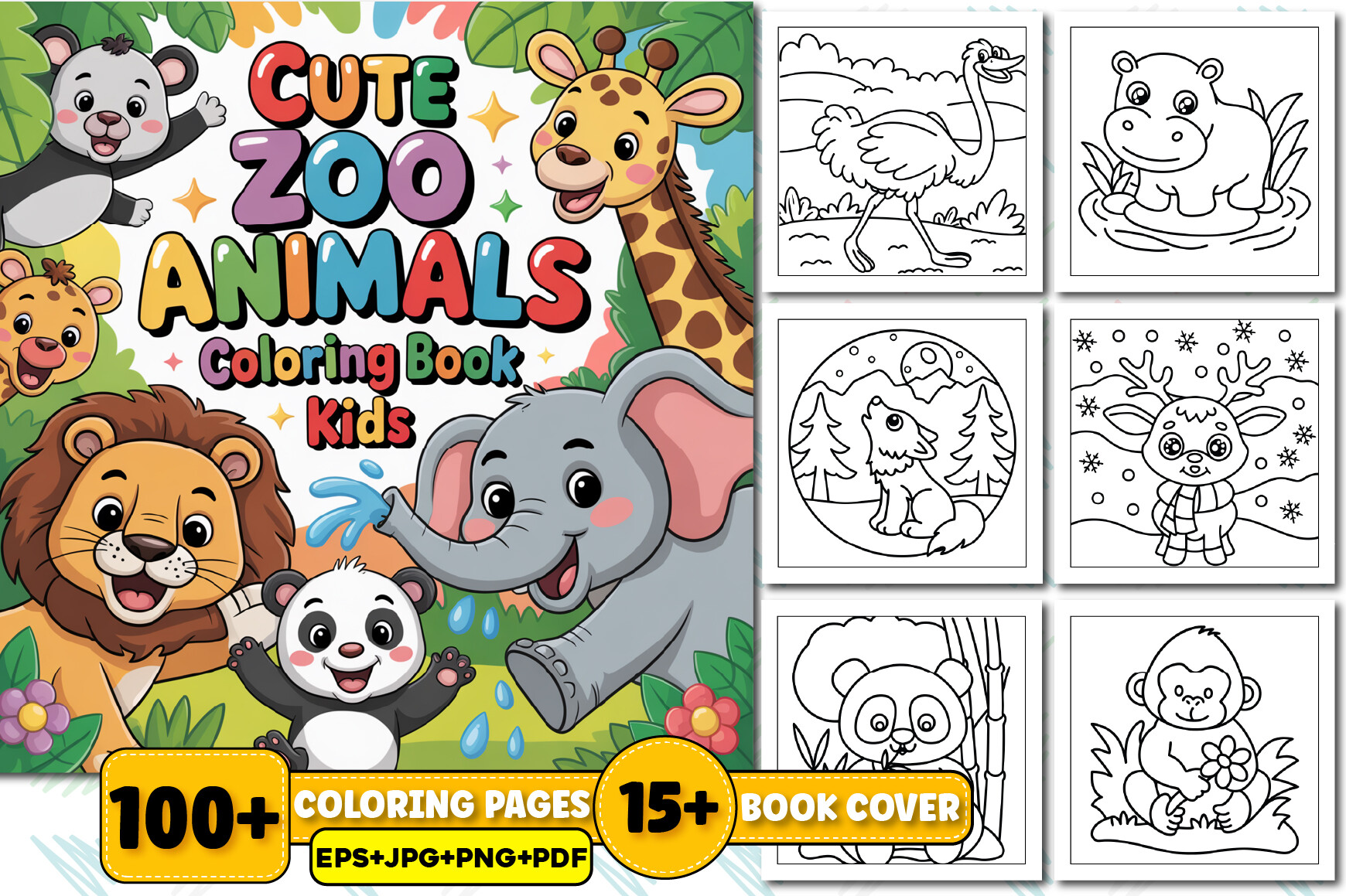 Cute Zoo Animals Coloring Book for Kids