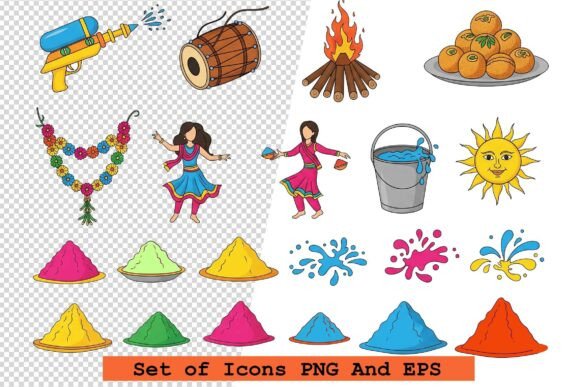 Set of Holi Icons Vector Illustration