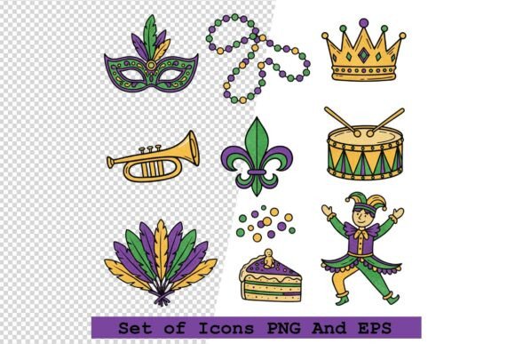 Set of Mardi Gras Icons Vector