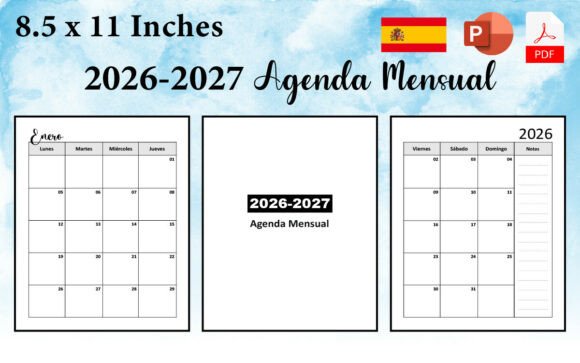 2026-2027 Agenda Mensual Spanish Planner