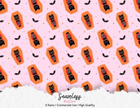 Halloween Cat Vampire Coffin Pattern PNG Graphic Patterns By Saltyarts