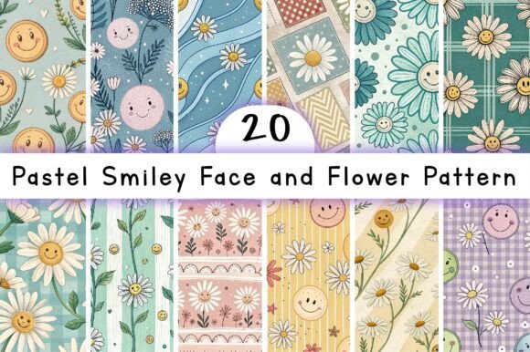 Pastel Smiley Face and Flower Pattern Graphic by Design Bloom ...