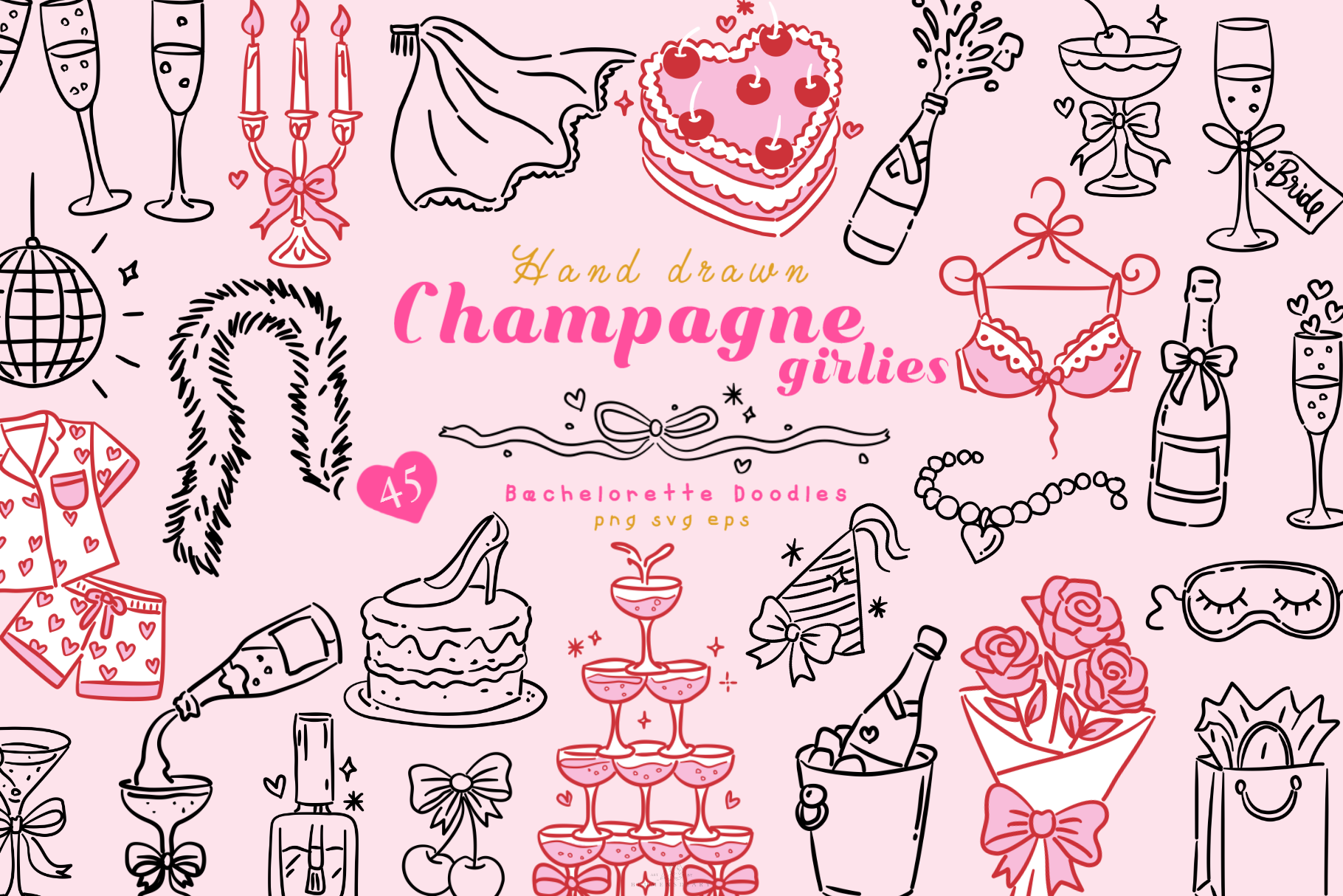 Bachelorette Party Doodles line art