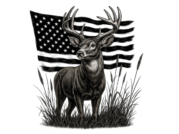 Buck Deer with US Flag Hunting Png