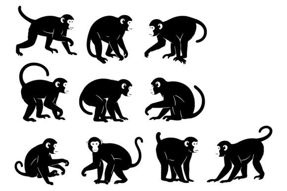 Collection of Monkey Silhouettes in Vari