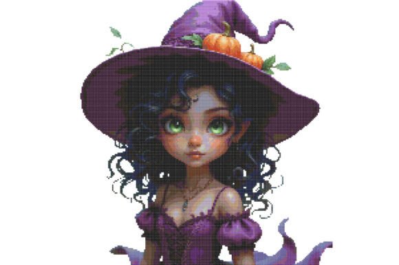 Cute Pumpkin Witch Girl Cross Stitch Pat