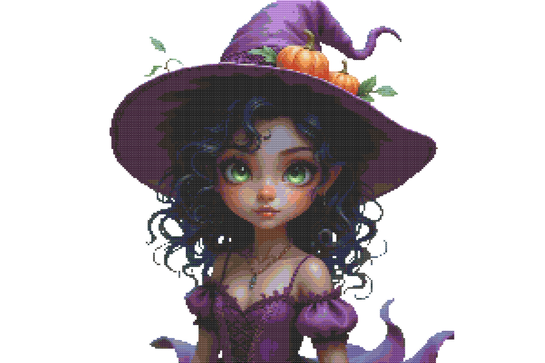 Cute Pumpkin Witch Girl Cross Stitch Pat