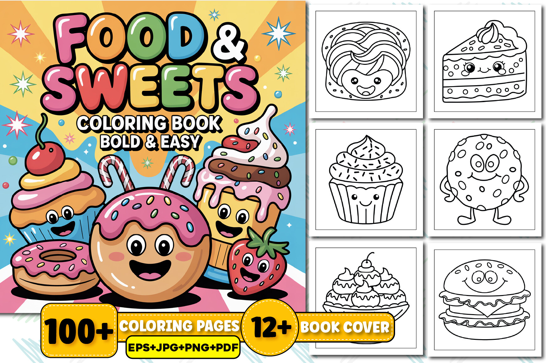 Food and Sweets Coloring Book Bold Easy
