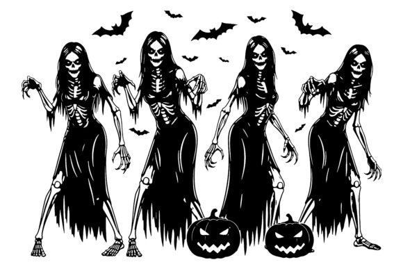 Four Scary Zombie Women Silhouette with