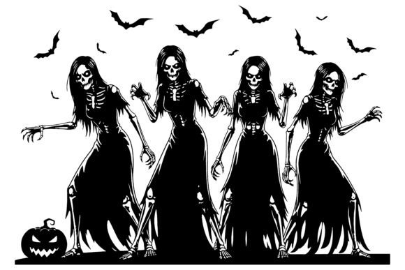 Four Scary Zombies Dancing Silhouette