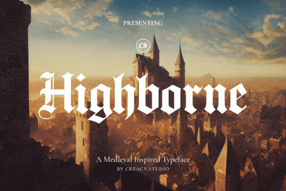 Preview specimen of Highborne blackletter font