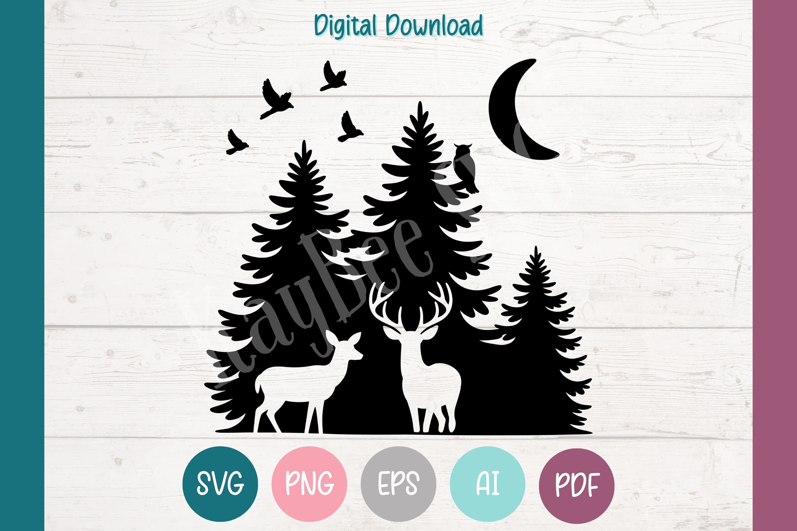 Pine Tree Forest Deer Silhouette SVG PNG Graphic by KayBeeSVGs ...