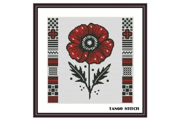 Red Poppy Ornaments Cross Stitch Pattern