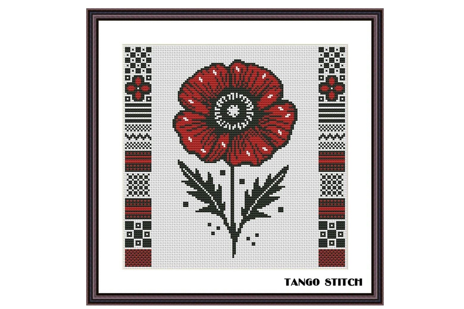 Red Poppy Ornaments Cross Stitch Pattern