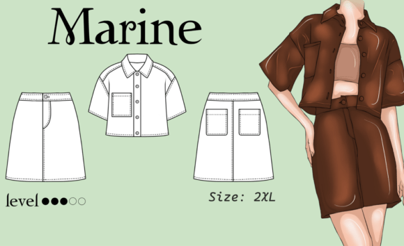 Shirt & Skirt Sewing Suit Set Sewing 2XL