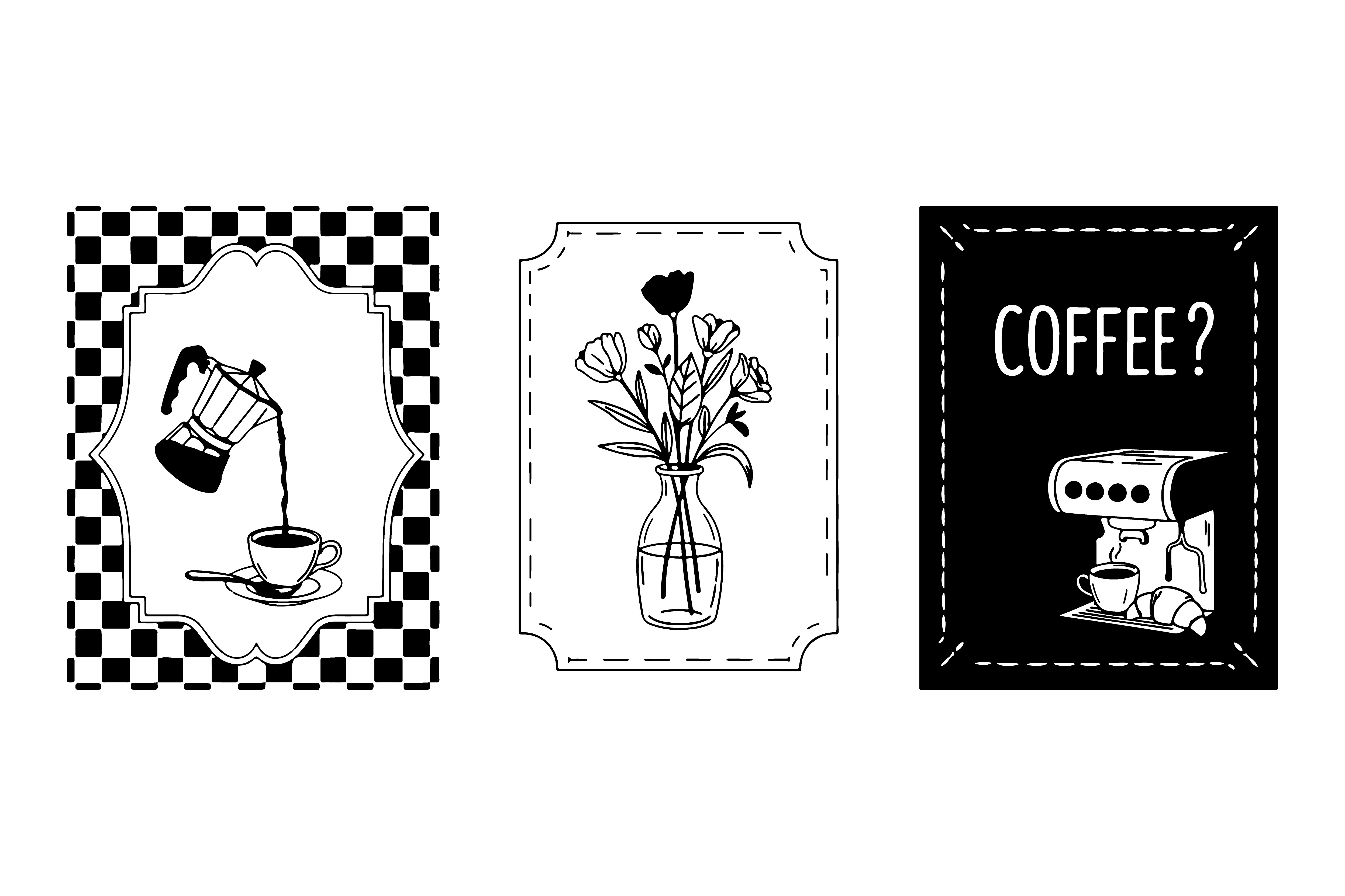 Three Minimalist Illustrations Coffee an