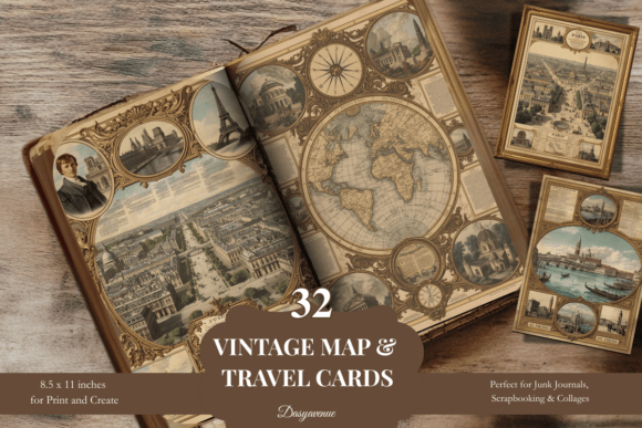 Vintage Map & Travel Cards Graphic AI Graphics By DasyAvenue