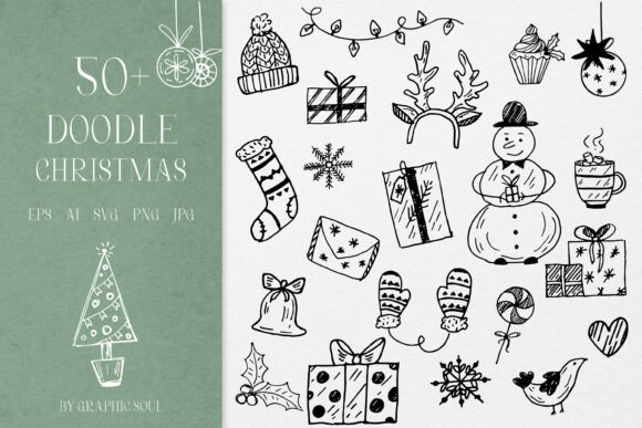Christmas Doodles Line Art SVG Mega Set
