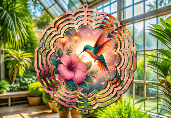 Ethereal Blue Hummingbird Wind Spinner Gráfico Artesanato Por Lazy Cow