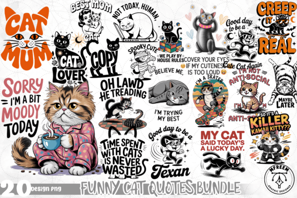 Funny Cat Quotes Bundle PNG Graphic by mfreem · Creative Fabrica