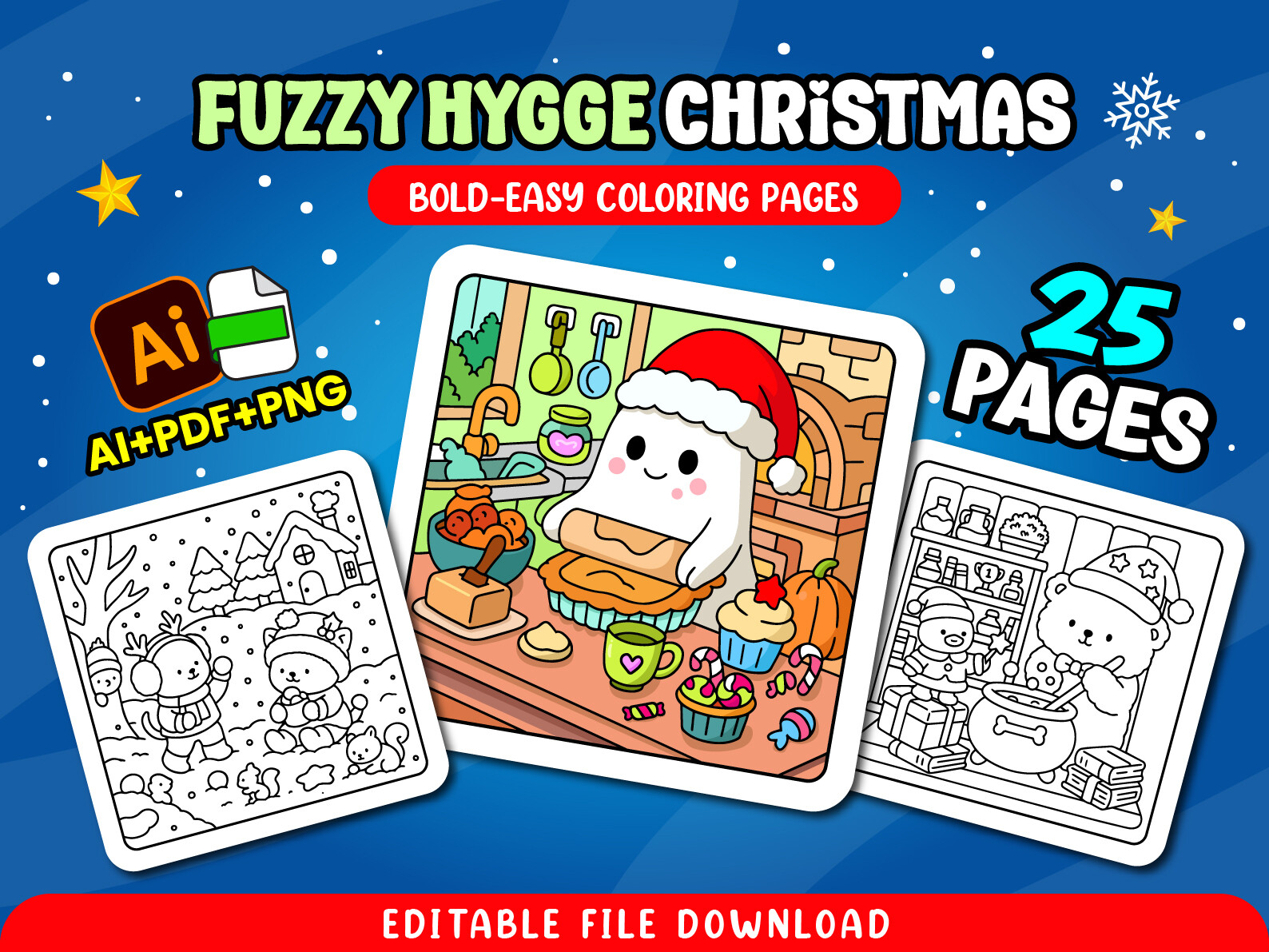 Fuzzy Hygge Christmas Coloring Pages