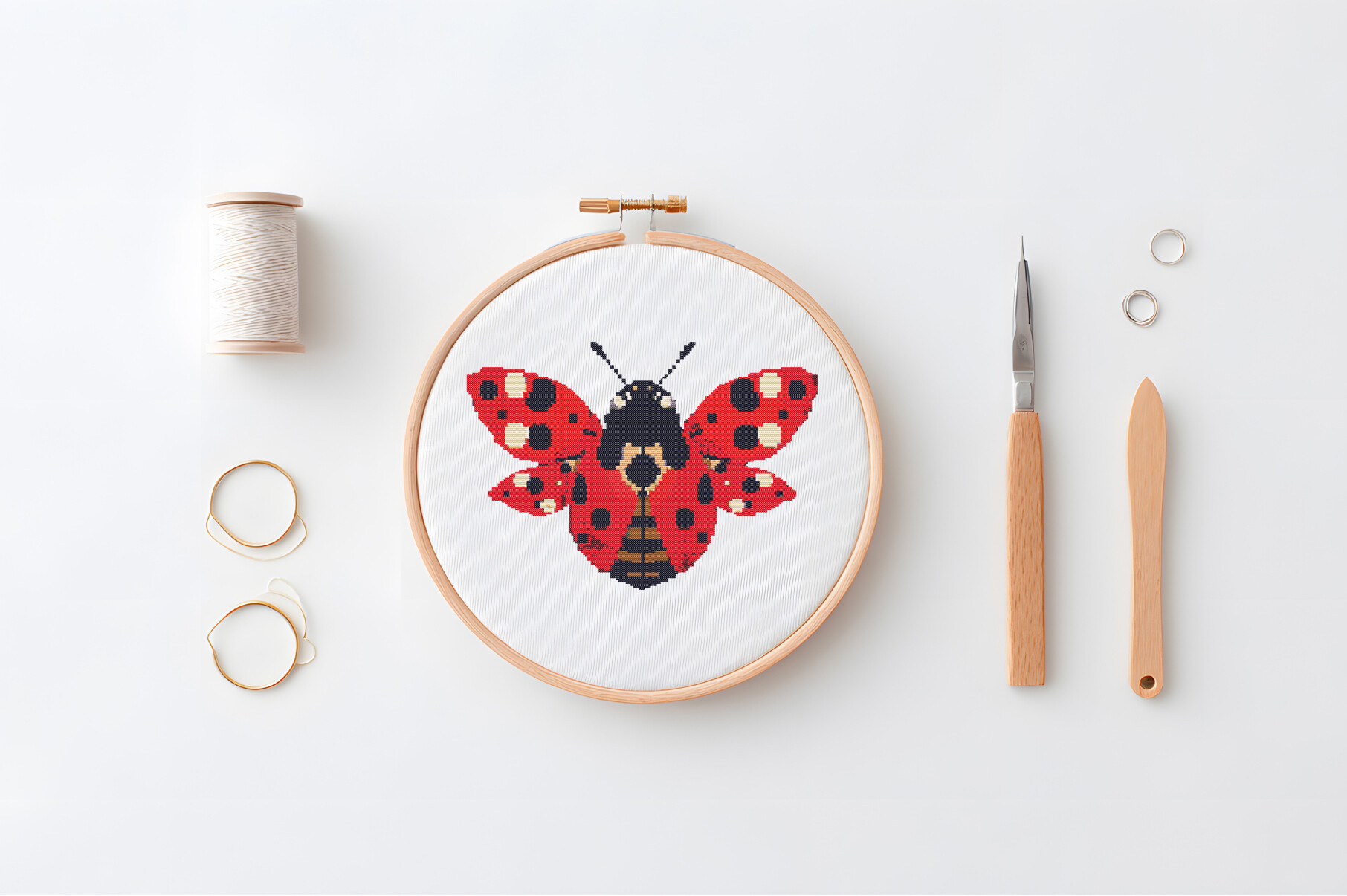 Pixel Art Ladybug with Open Wings