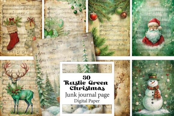 Rustic Green Christmas Junk Journal Page
