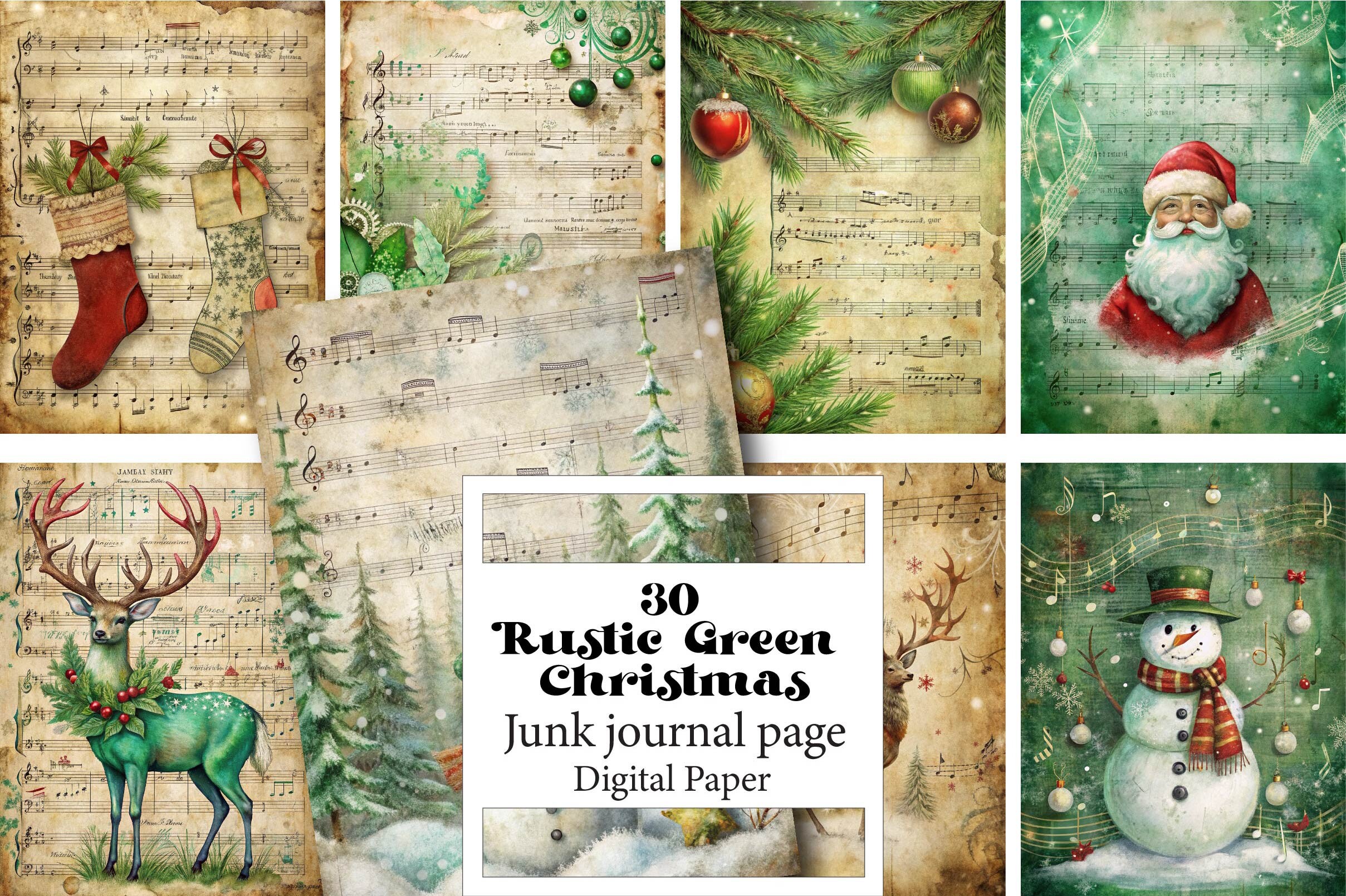 Rustic Green Christmas Junk Journal Page