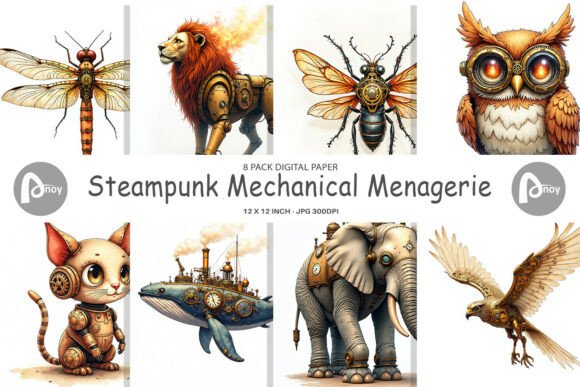 Steampunk Animals Digital Paper