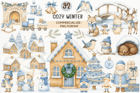 Watercolor Cozy Winter Clipart Christmas