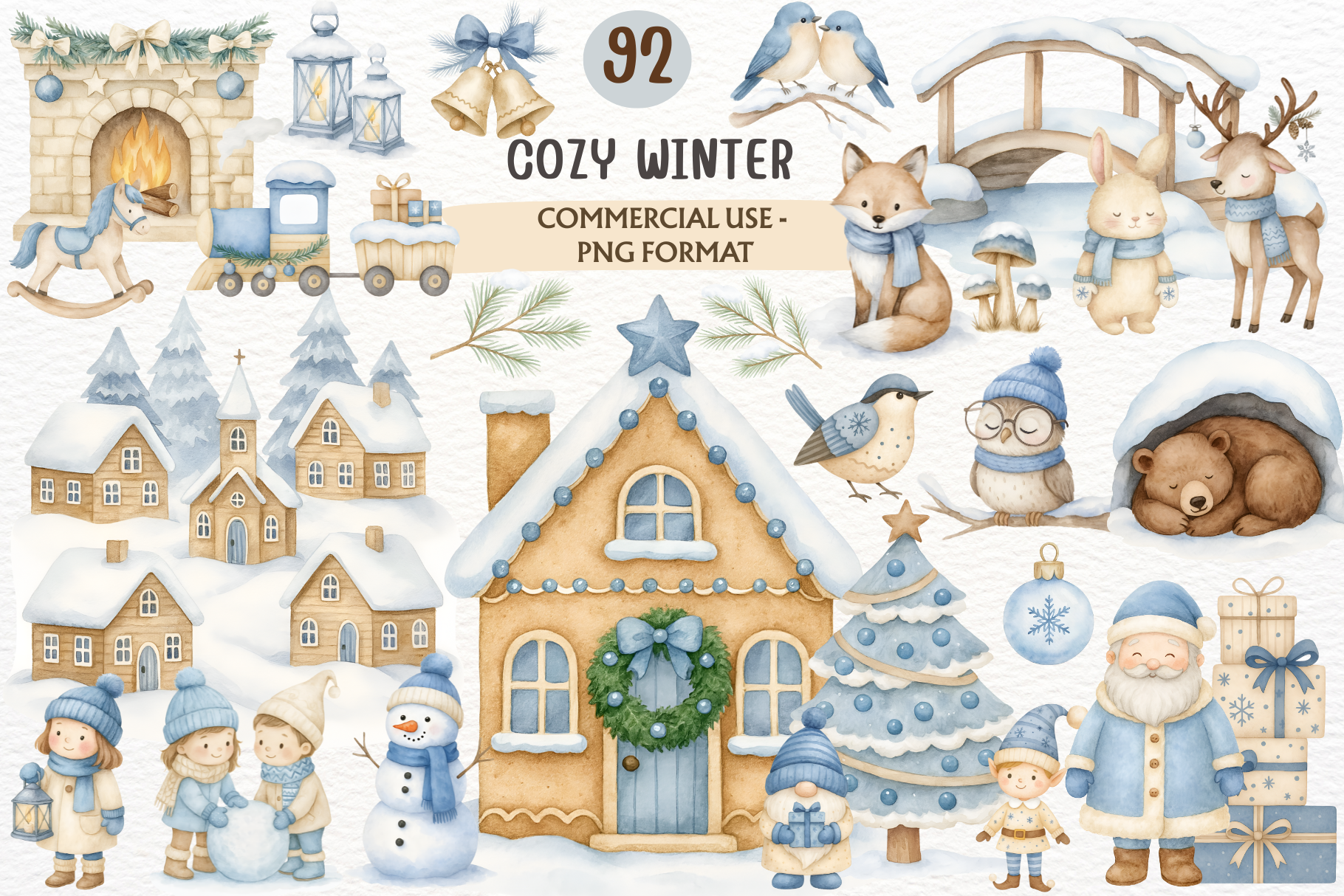 Watercolor Cozy Winter Clipart Christmas